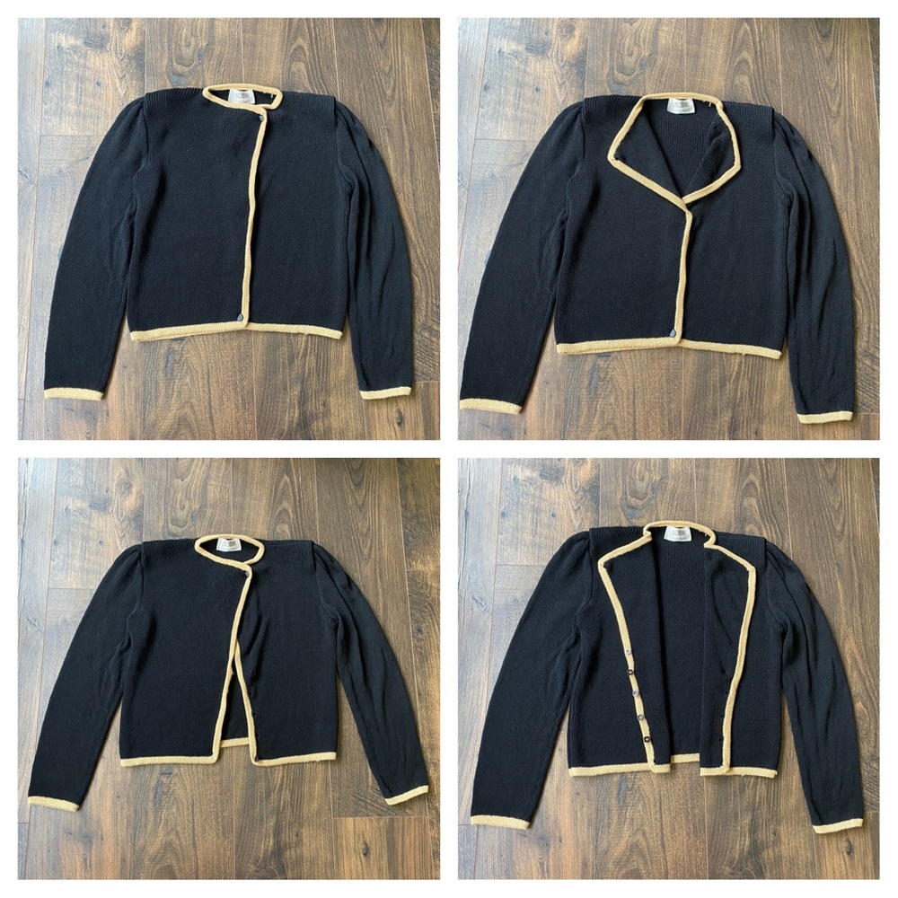 St. John Vintage Black & Tan Trim Santana Knit Cardigan Sweater Blazer